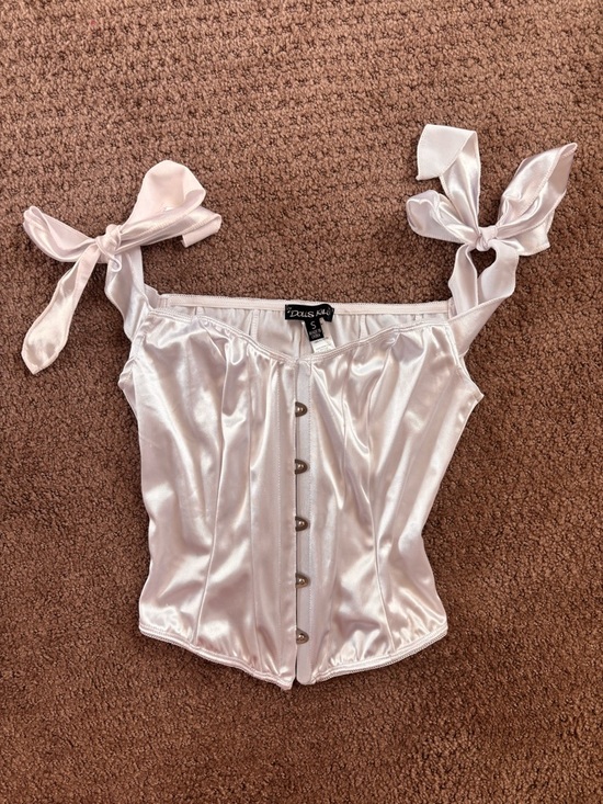 Dolls Kill Tops - Dolls Kill Satin Corset Tank in Light Pink
